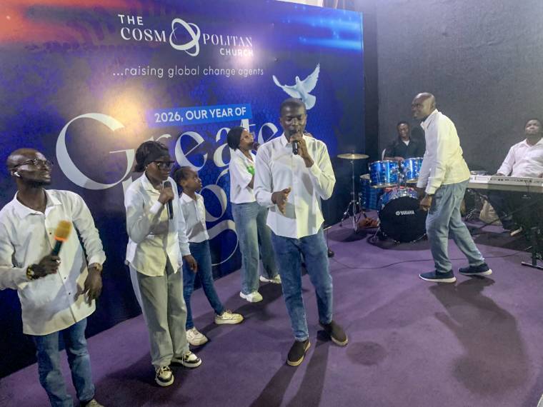 The choir leading worship